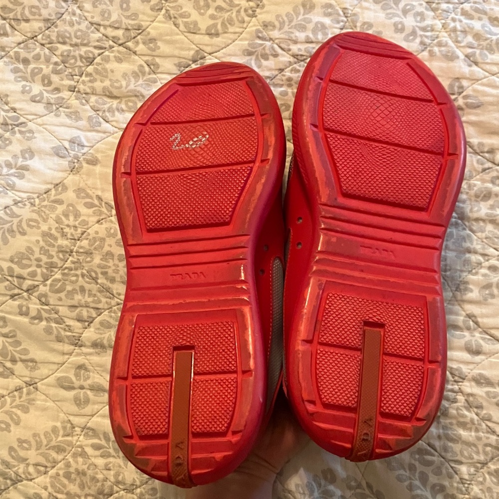 Prada Men's Bold Red and Gray Sneakers - Picture 6 of 8